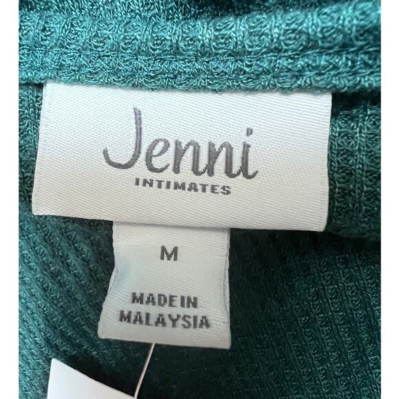 JENNI SOLID LONG-SLEEVE WAFFLE KNIT PAJAMA TOP DARK GREEN WOMENS SIZE MEDIUM - Picture 3 of 10